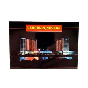 Vintage Postcard Laughlin Nevada Flamingo Hilton Hotel Night Lights Casino